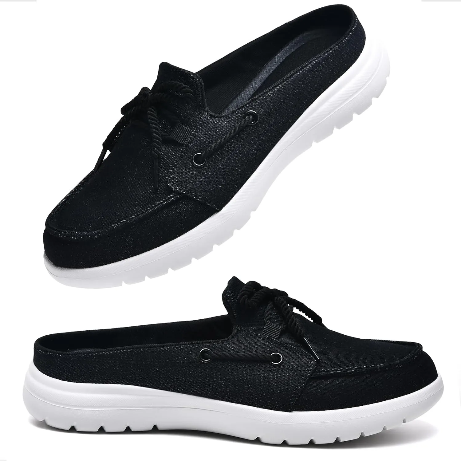 Buyrew Mules for Women Slip on Shoes Comfortable Knit Canvas Walking Flats with Arch Support Breathable Clogs House Slippers