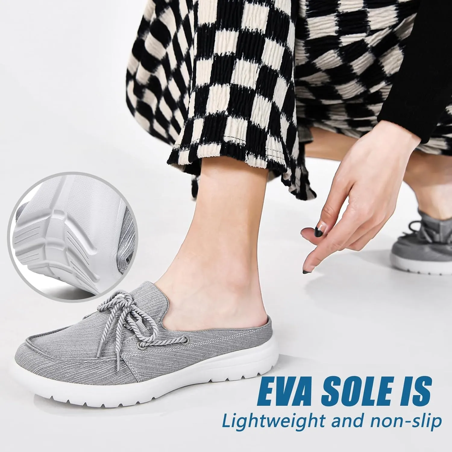 Buyrew Mules for Women Slip on Shoes Comfortable Knit Canvas Walking Flats with Arch Support Breathable Clogs House Slippers