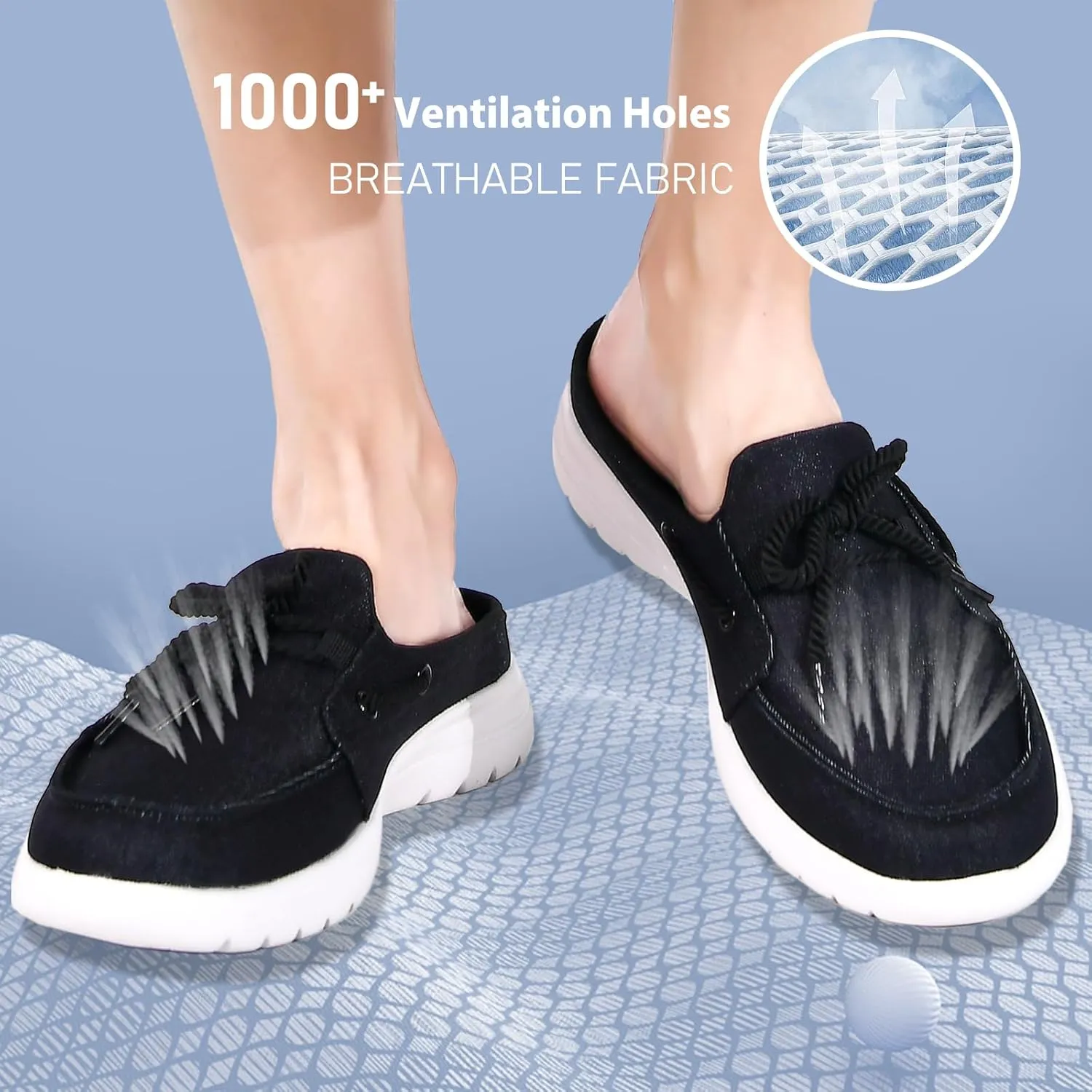 Buyrew Mules for Women Slip on Shoes Comfortable Knit Canvas Walking Flats with Arch Support Breathable Clogs House Slippers