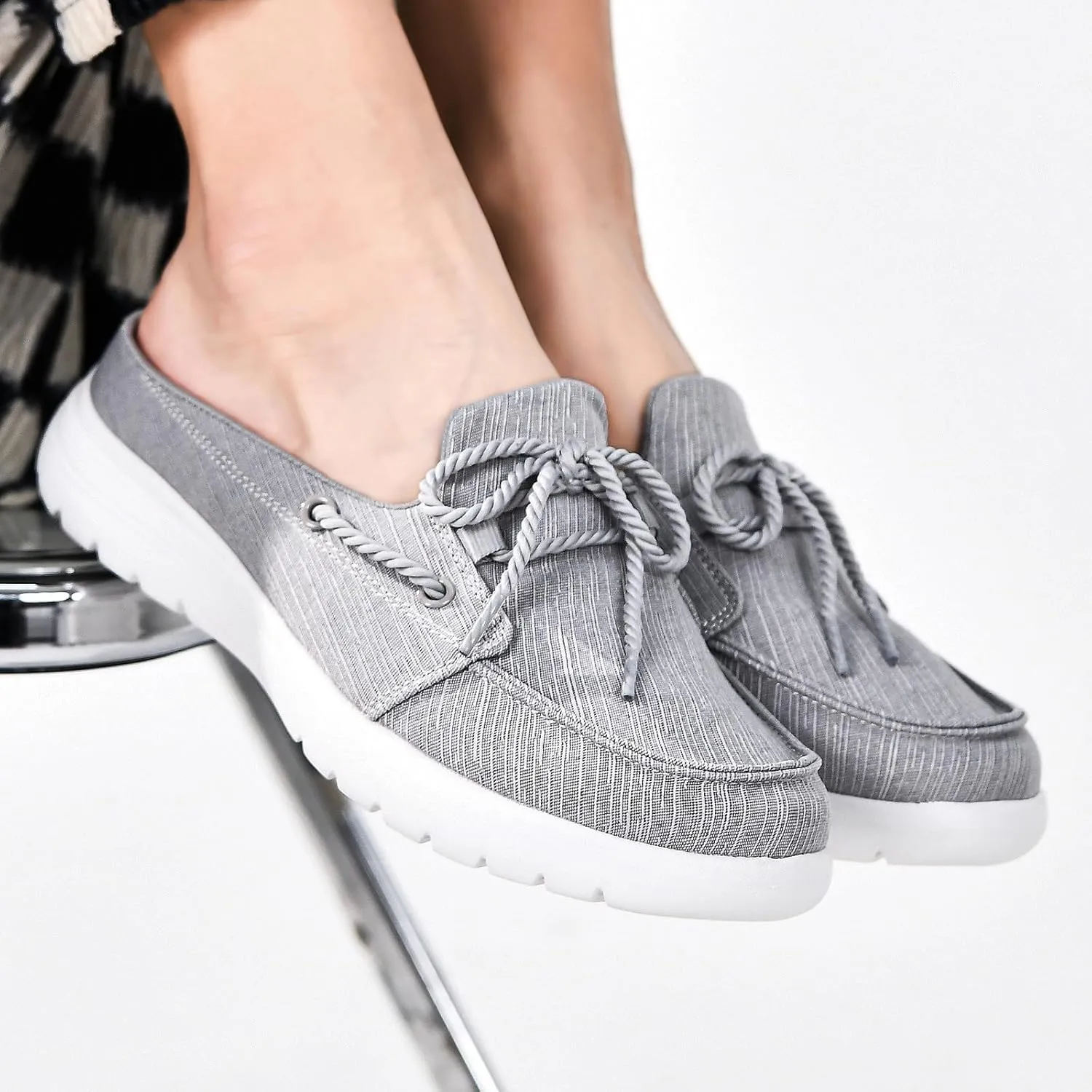 Buyrew Mules for Women Slip on Shoes Comfortable Knit Canvas Walking Flats with Arch Support Breathable Clogs House Slippers