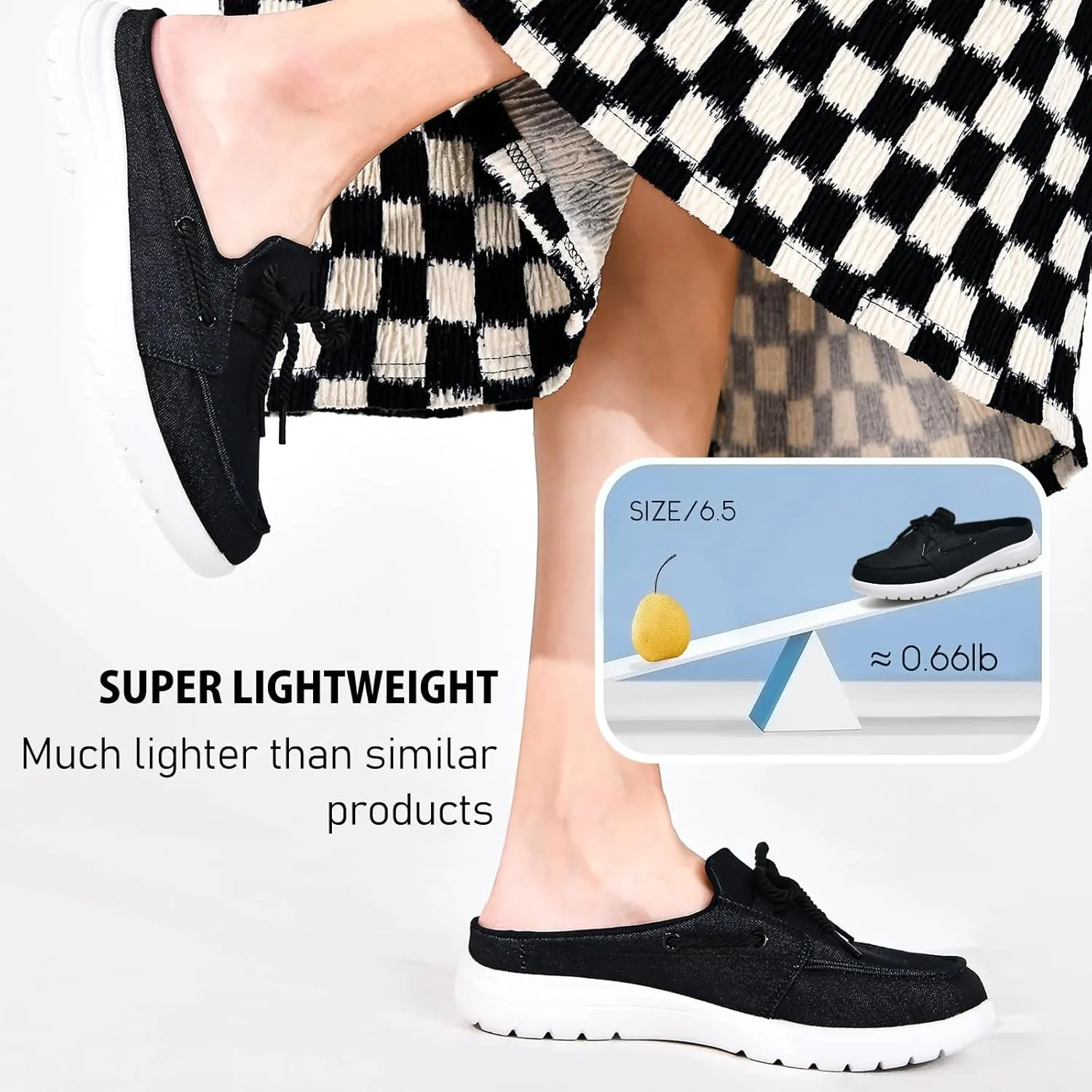 Buyrew Mules for Women Slip on Shoes Comfortable Knit Canvas Walking Flats with Arch Support Breathable Clogs House Slippers