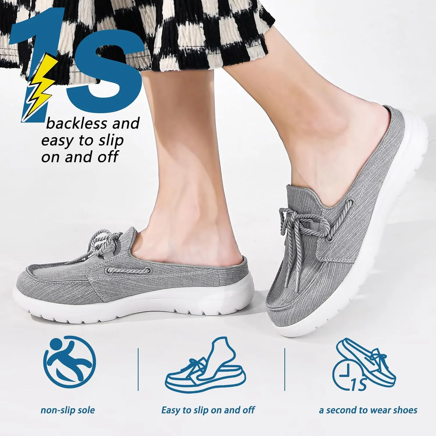 Buyrew Mules for Women Slip on Shoes Comfortable Knit Canvas Walking Flats with Arch Support Breathable Clogs House Slippers