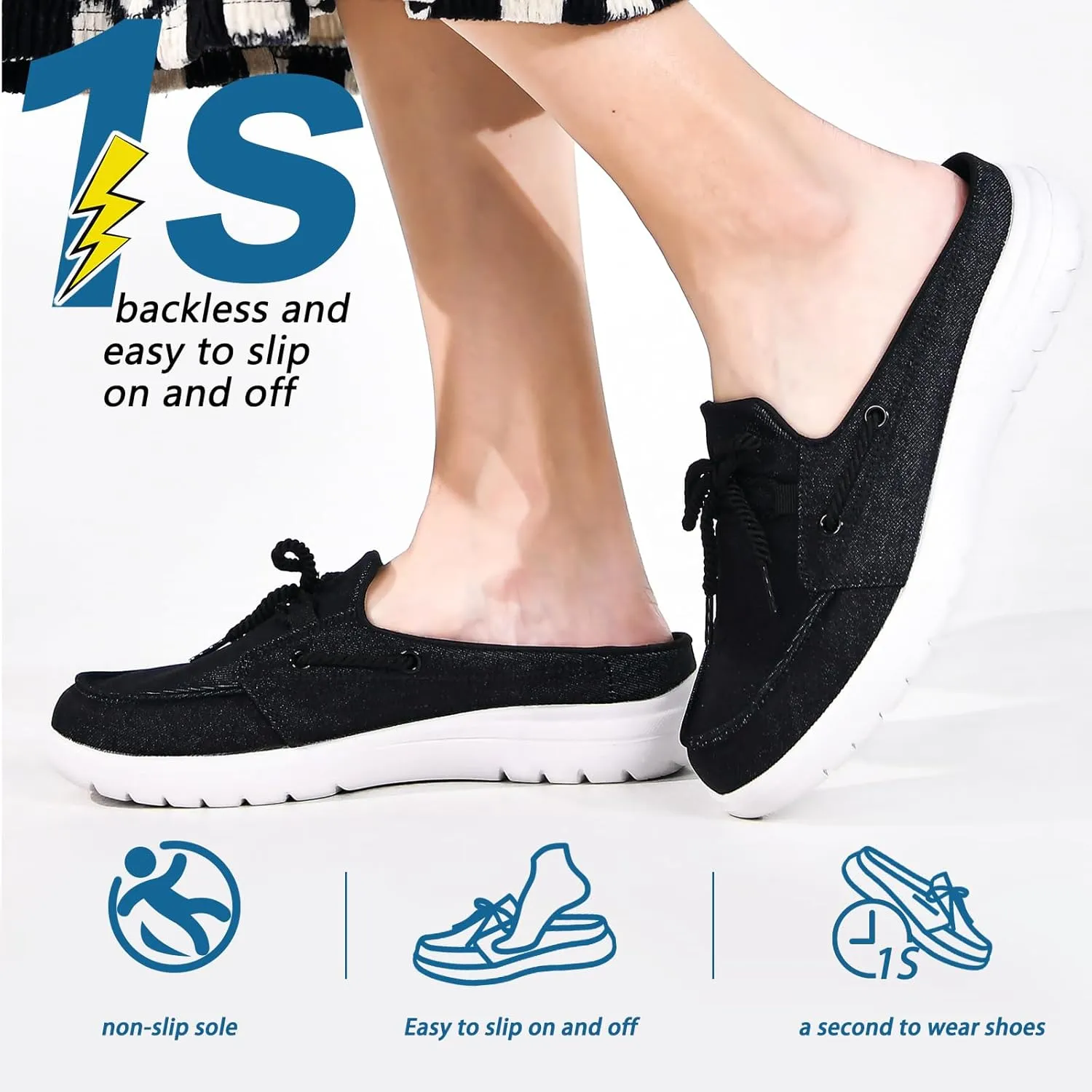 Buyrew Mules for Women Slip on Shoes Comfortable Knit Canvas Walking Flats with Arch Support Breathable Clogs House Slippers