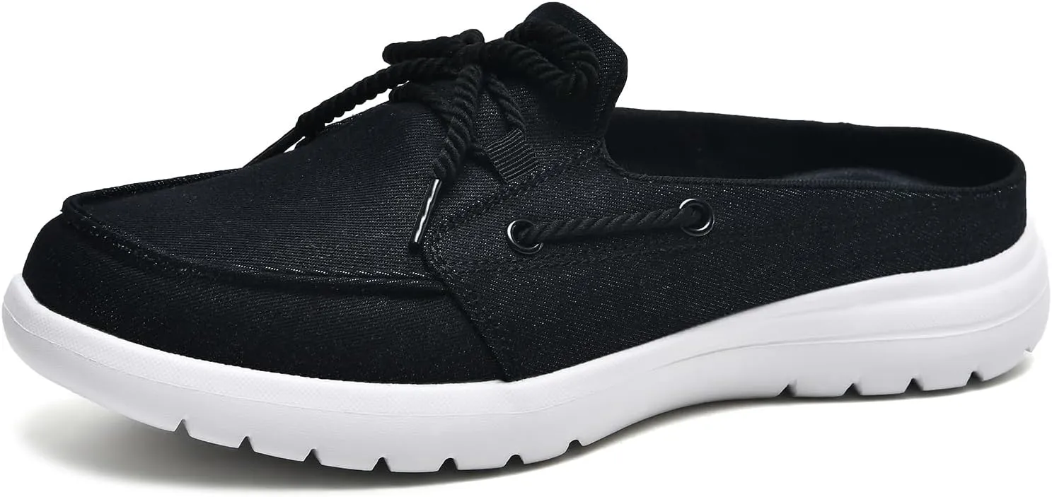 Buyrew Mules for Women Slip on Shoes Comfortable Knit Canvas Walking Flats with Arch Support Breathable Clogs House Slippers