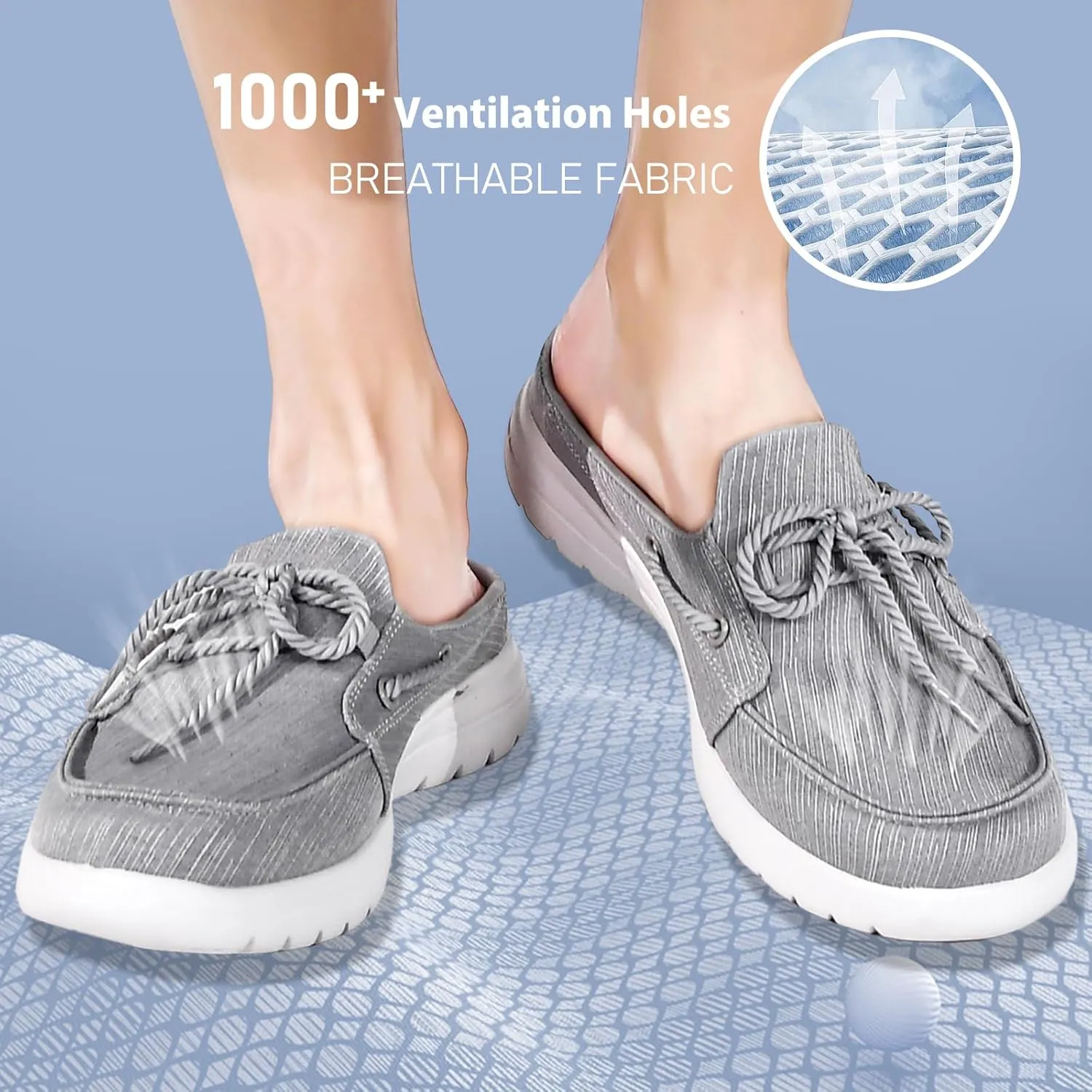 Buyrew Mules for Women Slip on Shoes Comfortable Knit Canvas Walking Flats with Arch Support Breathable Clogs House Slippers