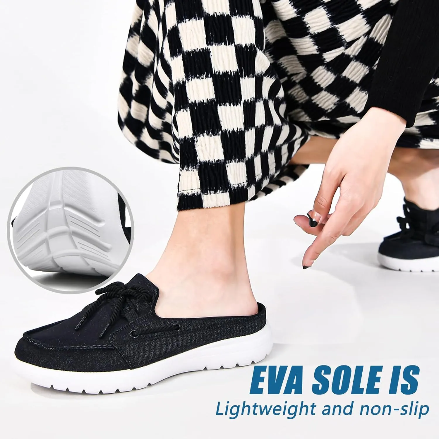 Buyrew Mules for Women Slip on Shoes Comfortable Knit Canvas Walking Flats with Arch Support Breathable Clogs House Slippers