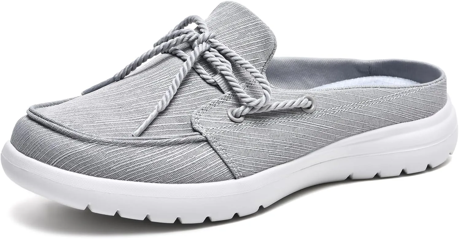 Buyrew Mules for Women Slip on Shoes Comfortable Knit Canvas Walking Flats with Arch Support Breathable Clogs House Slippers