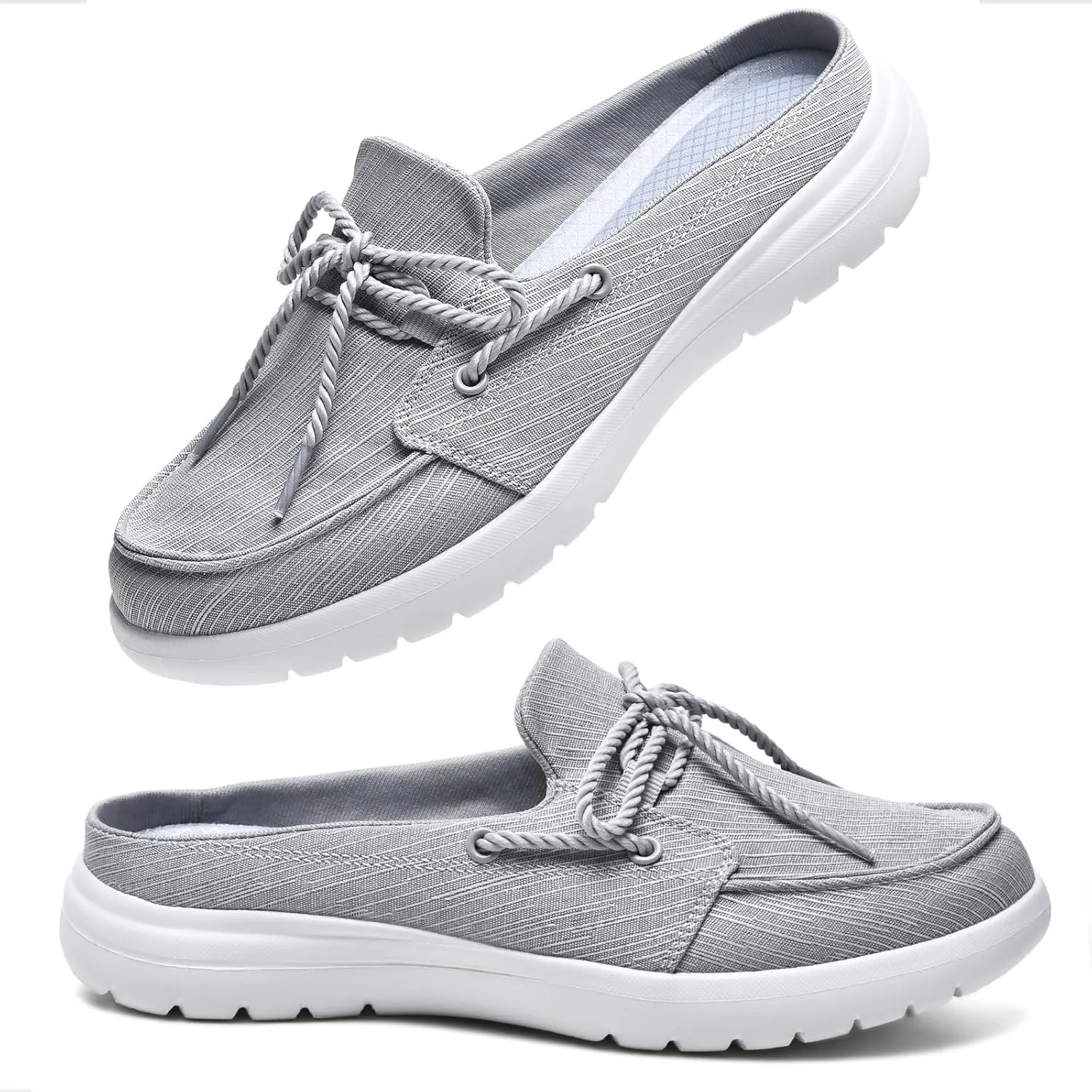 Buyrew Mules for Women Slip on Shoes Comfortable Knit Canvas Walking Flats with Arch Support Breathable Clogs House Slippers