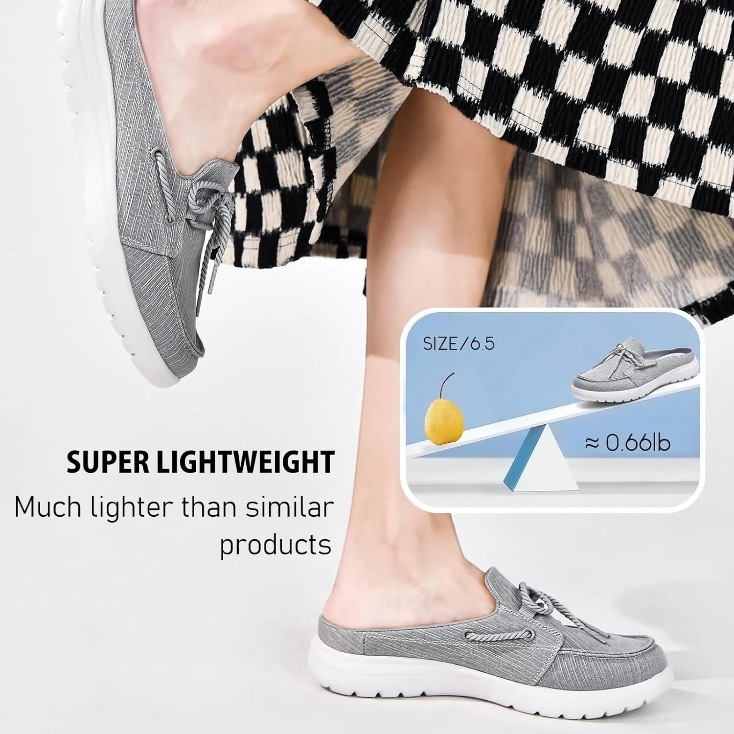 Buyrew Mules for Women Slip on Shoes Comfortable Knit Canvas Walking Flats with Arch Support Breathable Clogs House Slippers