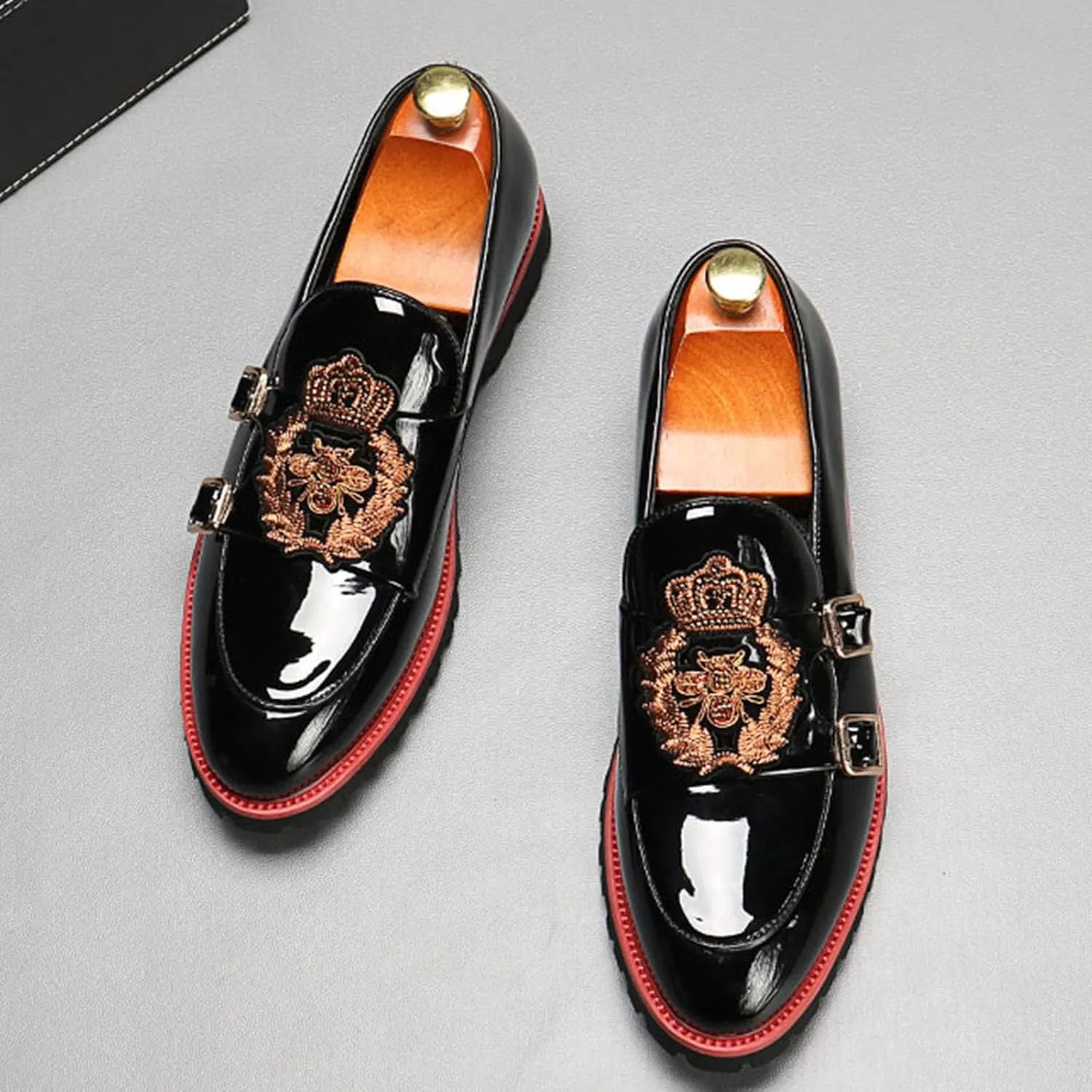 ByErz Men's Double Monk Strap Loafer: Leather Oxford Dress Shoes for Formal and Business Casual Comfort
