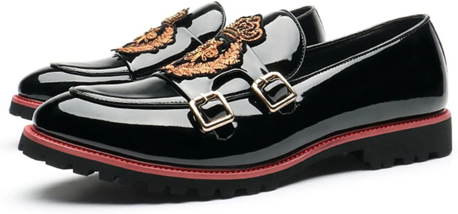 ByErz Men's Double Monk Strap Loafer: Leather Oxford Dress Shoes for Formal and Business Casual Comfort