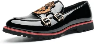 ByErz Men's Double Monk Strap Loafer: Leather Oxford Dress Shoes for Formal and Business Casual Comfort