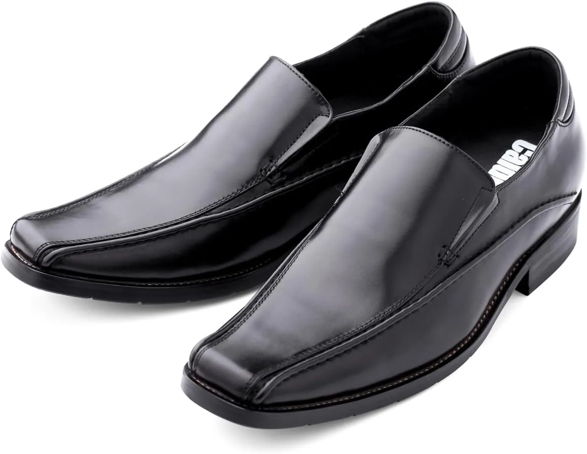 Calden Men's Invisible Height Increasing Elevator Shoes - Black Premium Leather Slip-on Lightweight Formal Dress Loafers - 2.6 Inches Taller - MD370 - Size 11.5 D(M) US