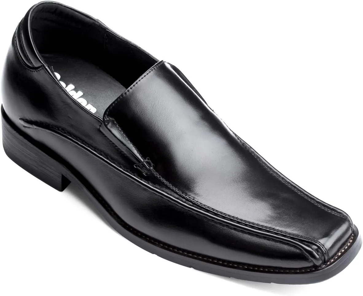 Calden Men's Invisible Height Increasing Elevator Shoes - Black Premium Leather Slip-on Lightweight Formal Dress Loafers - 2.6 Inches Taller - MD370 - Size 11.5 D(M) US
