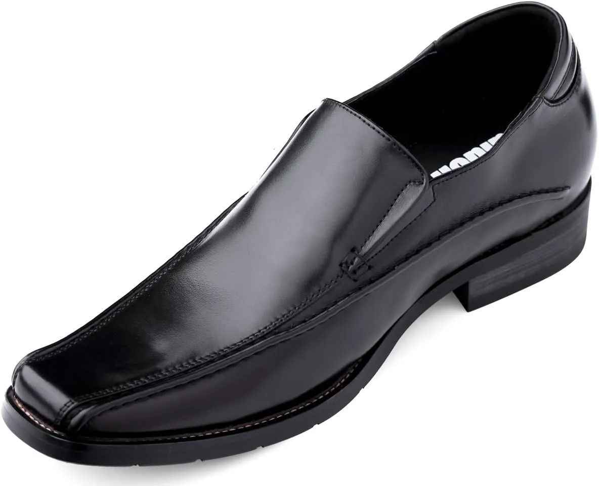 Calden Men's Invisible Height Increasing Elevator Shoes - Black Premium Leather Slip-on Lightweight Formal Dress Loafers - 2.6 Inches Taller - MD370 - Size 11.5 D(M) US