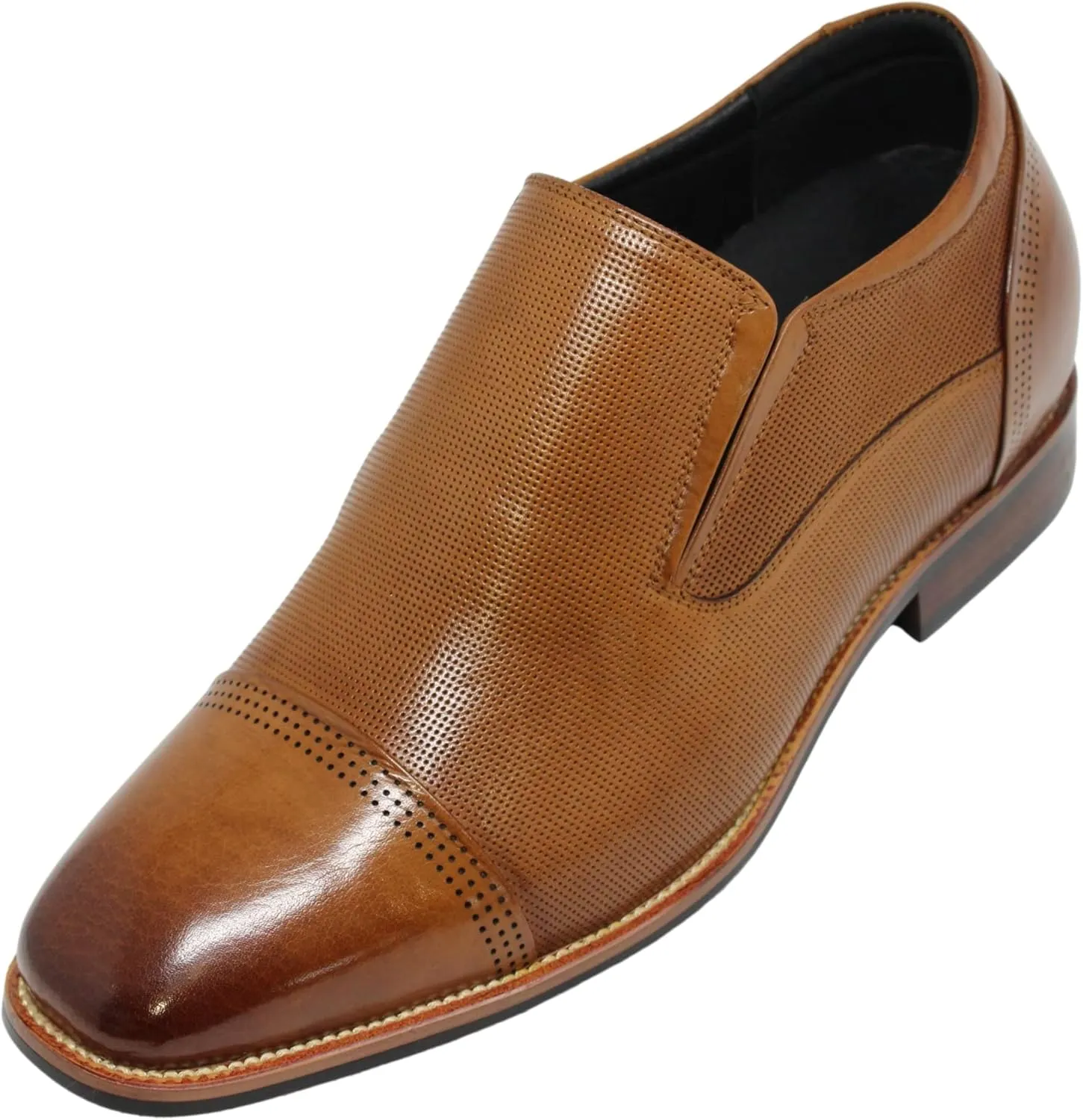 CALTO Men's Invisible Height Increasing Elevator Shoes - Brown Premium Leather Slip-on Formal Loafers - 3 Inches Taller - Y10658 - Size 9 D(M) US