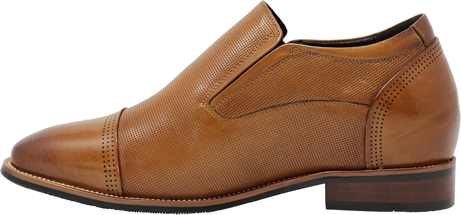 CALTO Men's Invisible Height Increasing Elevator Shoes - Brown Premium Leather Slip-on Formal Loafers - 3 Inches Taller - Y10658 - Size 9 D(M) US
