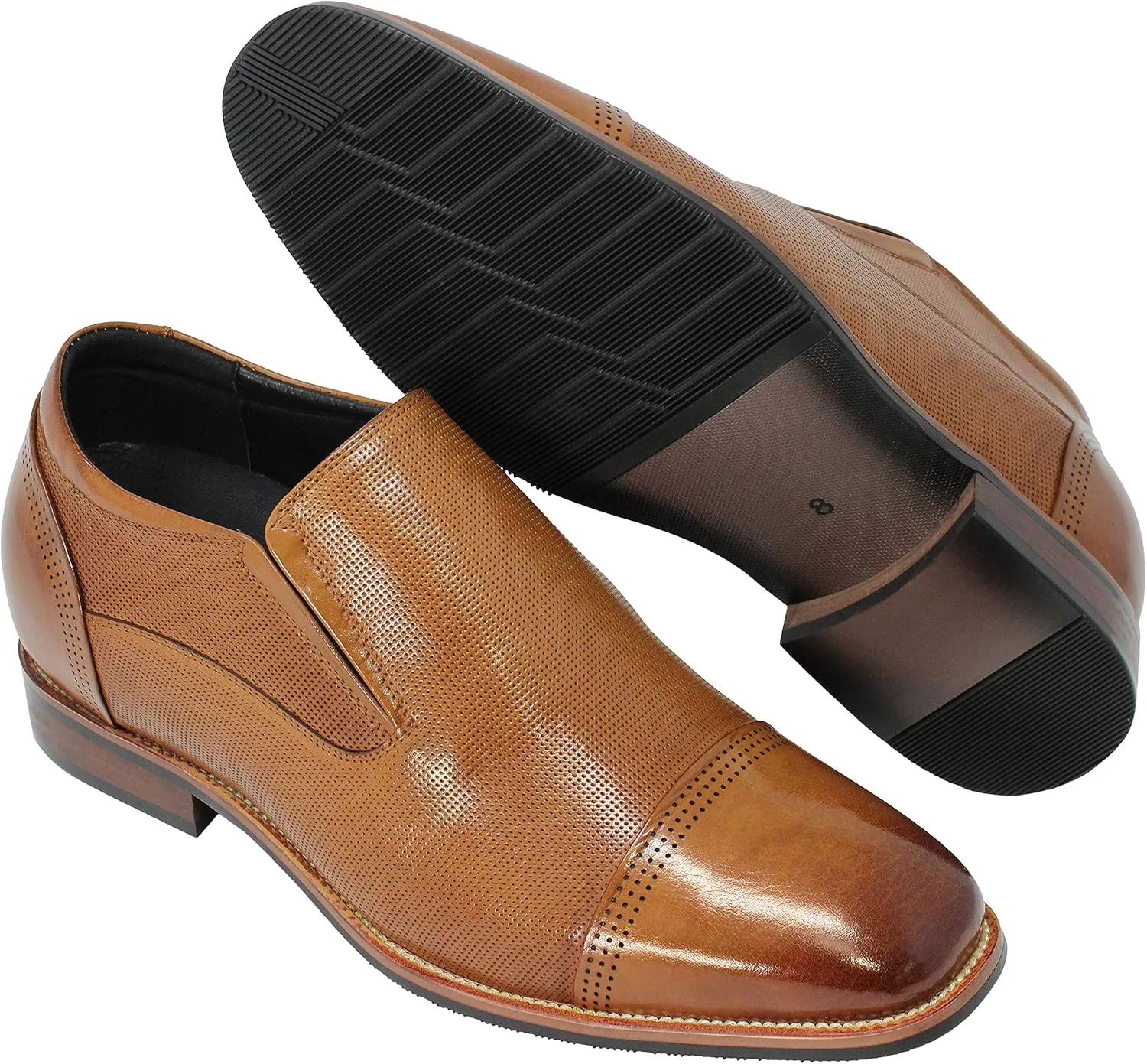 CALTO Men's Invisible Height Increasing Elevator Shoes - Brown Premium Leather Slip-on Formal Loafers - 3 Inches Taller - Y10658 - Size 9 D(M) US