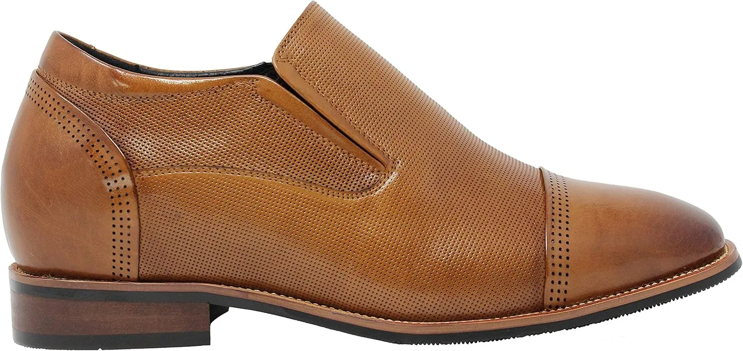 CALTO Men's Invisible Height Increasing Elevator Shoes - Brown Premium Leather Slip-on Formal Loafers - 3 Inches Taller - Y10658 - Size 9 D(M) US