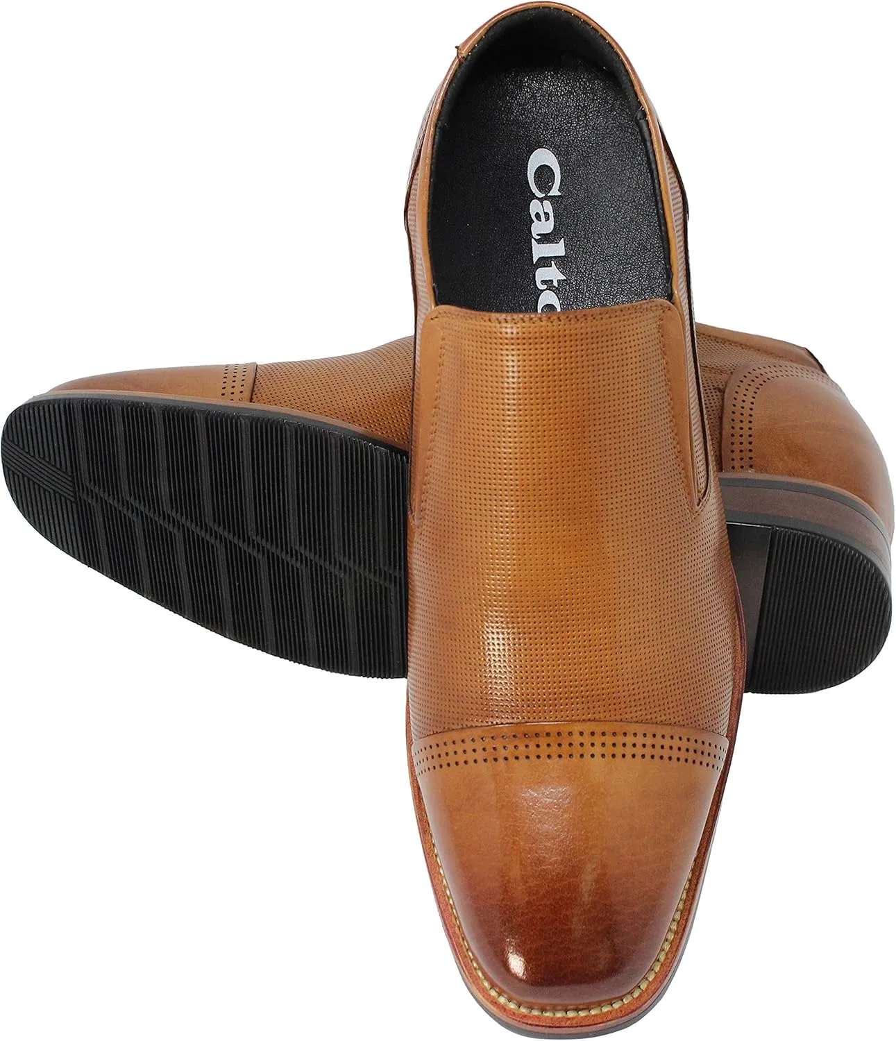 CALTO Men's Invisible Height Increasing Elevator Shoes - Brown Premium Leather Slip-on Formal Loafers - 3 Inches Taller - Y10658 - Size 9 D(M) US