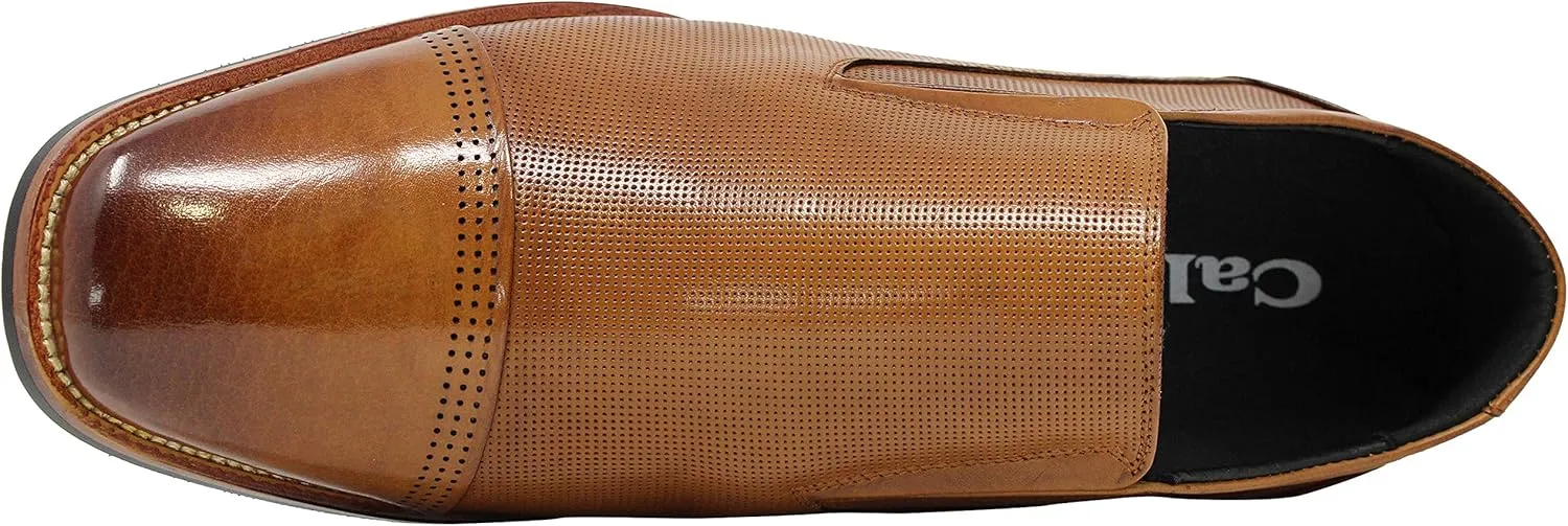 CALTO Men's Invisible Height Increasing Elevator Shoes - Brown Premium Leather Slip-on Formal Loafers - 3 Inches Taller - Y10658 - Size 9 D(M) US