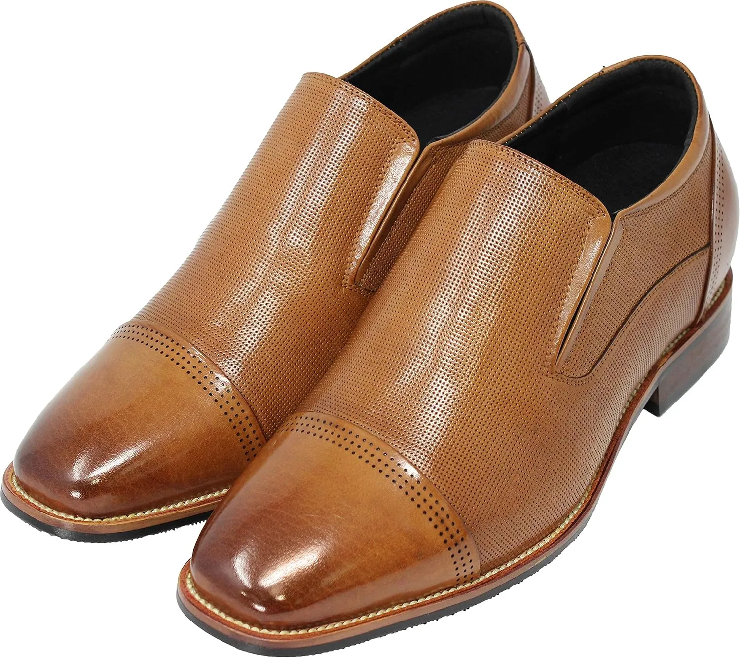 CALTO Men's Invisible Height Increasing Elevator Shoes - Brown Premium Leather Slip-on Formal Loafers - 3 Inches Taller - Y10658 - Size 9 D(M) US