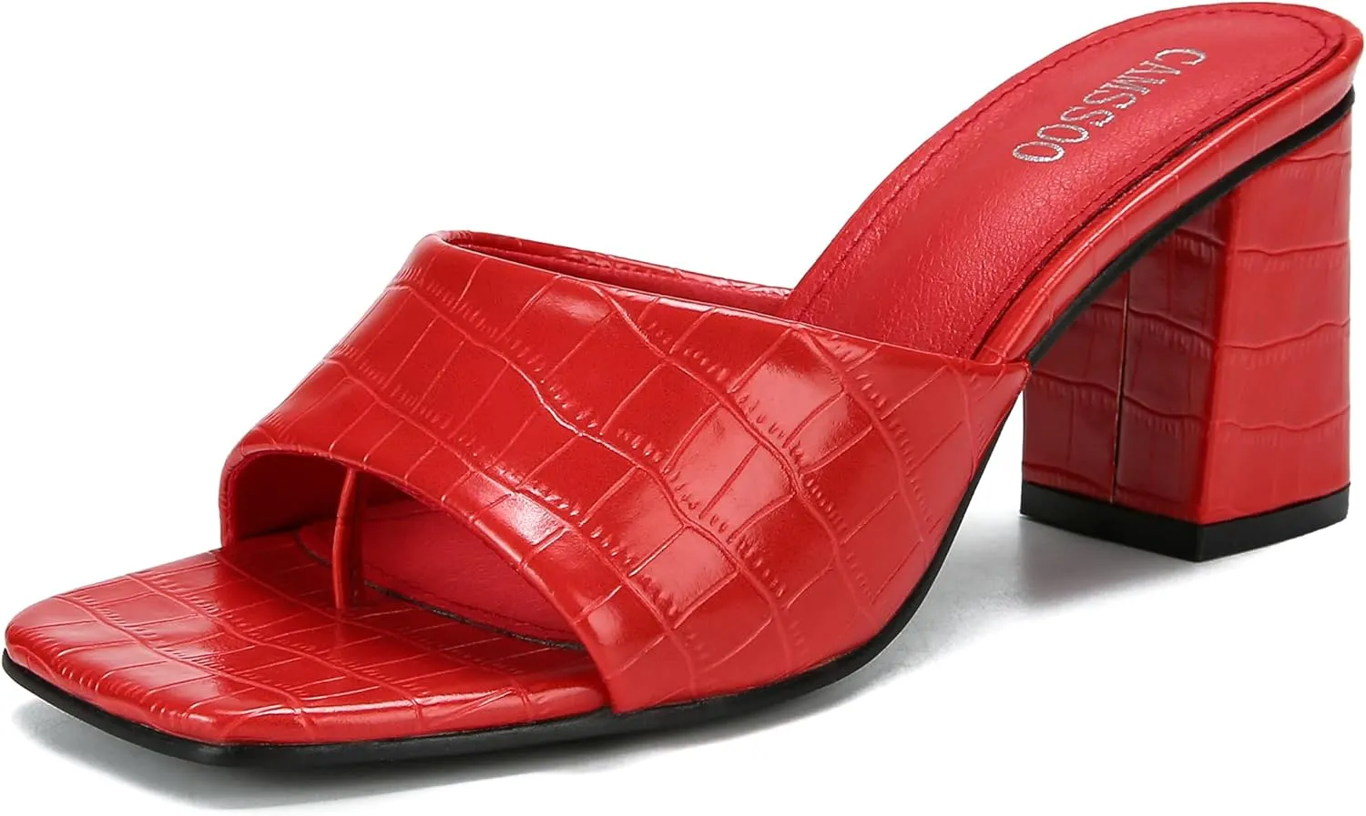 CAMSSOO Women's Square Open Toe Heeled Mules Flip Flops Chunky Heels Slip On Sandals Block High Heel Fashion Wedding Dress Shoes