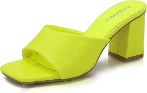CAMSSOO Women's Square Open Toe Heeled Mules Flip Flops Chunky Heels Slip On Sandals Block High Heel Fashion Wedding Dress Shoes