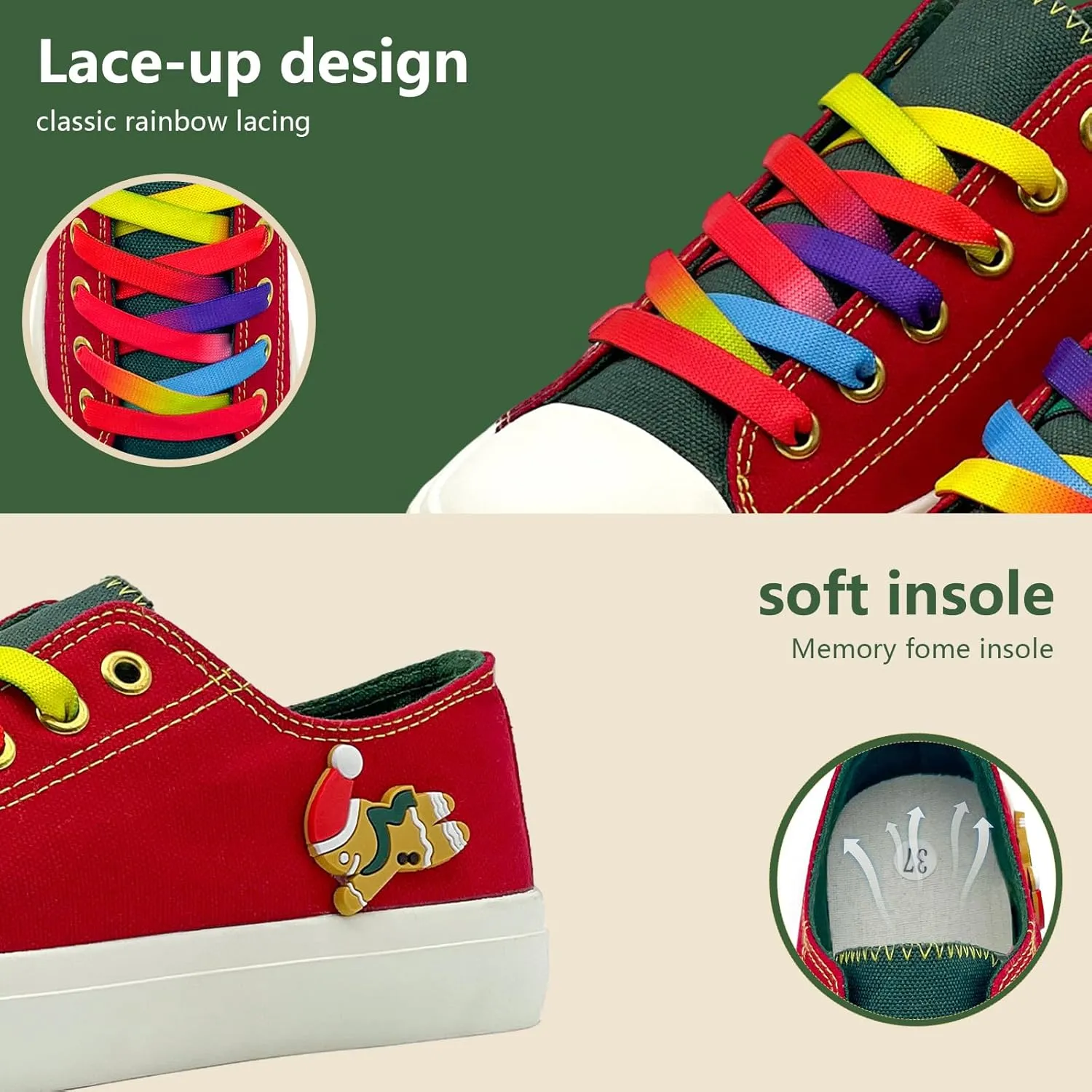 Canvas Shoes for Women Men Sneakers Fashion High Low Tops Christmas Shoes Classic Casual Tennis Running Walking Santa Shoes Unisex