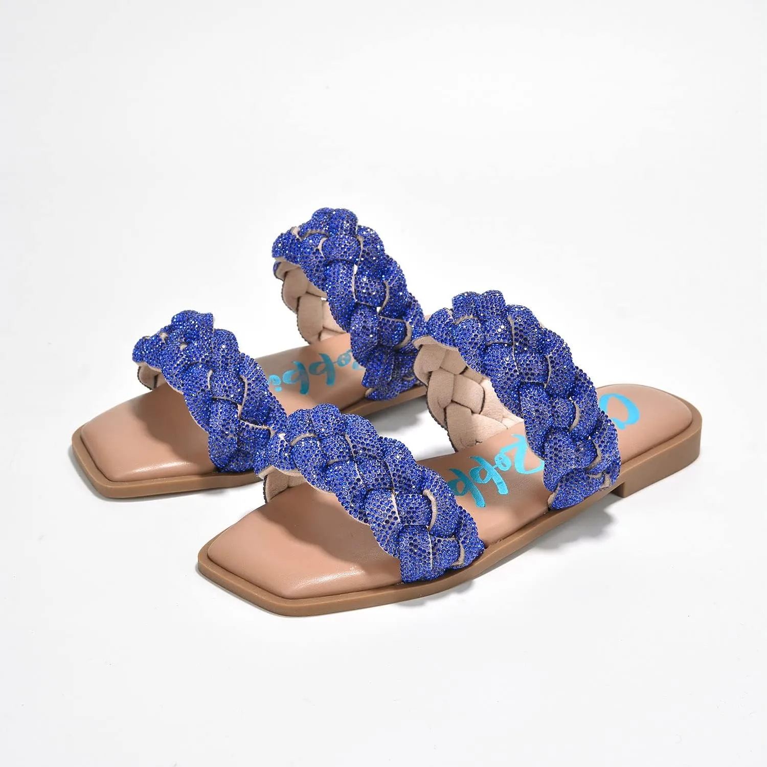 Cape Robbin Women's Slip-On Flat Sandals - Rhinestone-Embellished Braided Upper (Mana)