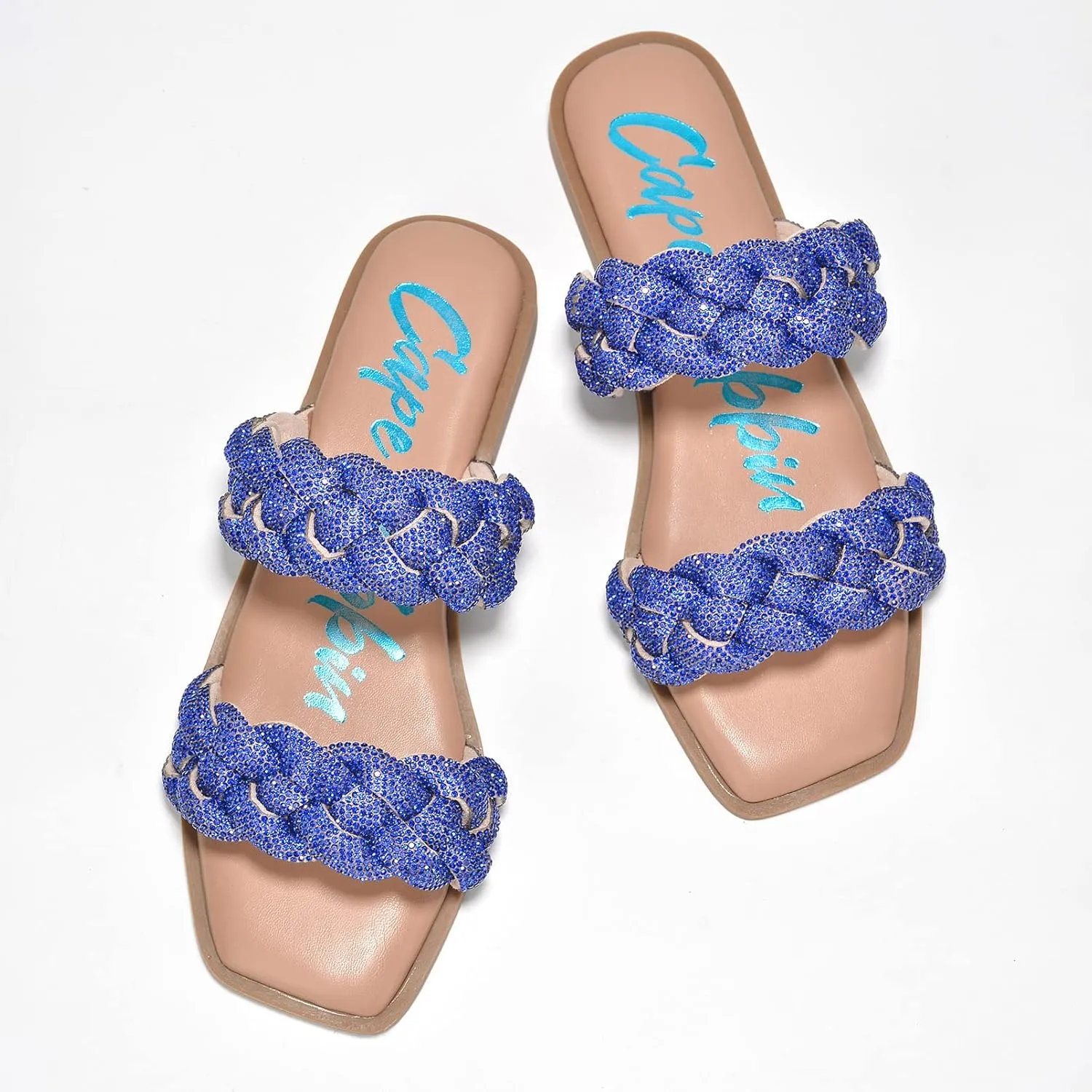 Cape Robbin Women's Slip-On Flat Sandals - Rhinestone-Embellished Braided Upper (Mana)