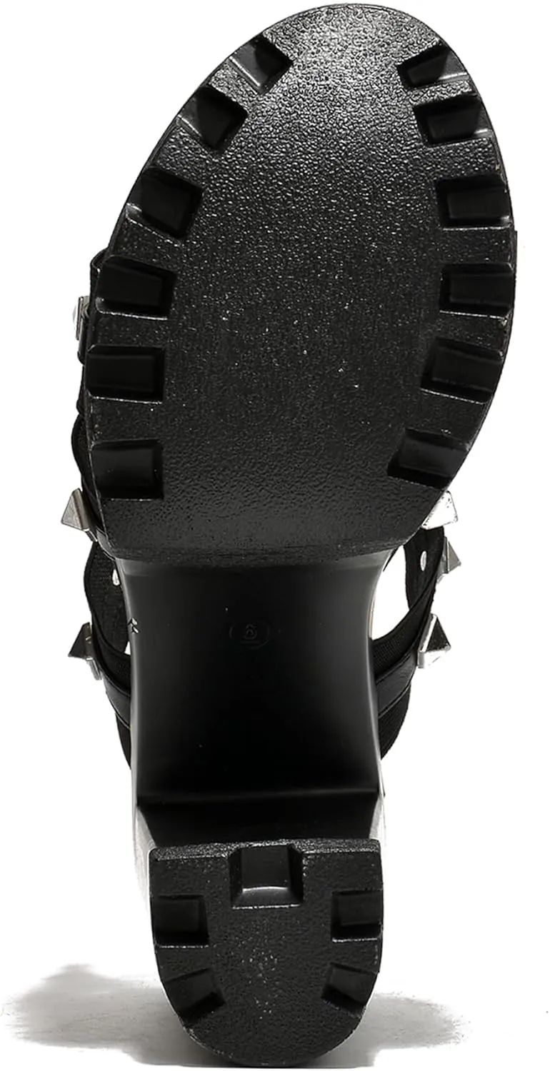 Cape Robbin Women's Spiky Platform Sandals - Slip-On Chunky Heels with Silver Stud Straps (Tinley)
