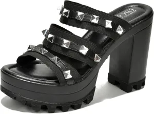 Cape Robbin Women's Spiky Platform Sandals - Slip-On Chunky Heels with Silver Stud Straps (Tinley)
