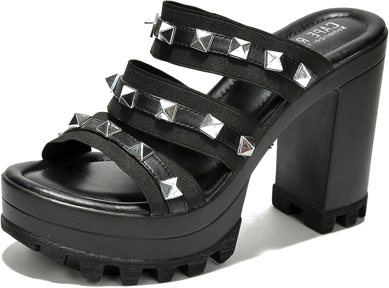 Cape Robbin Women's Spiky Platform Sandals - Slip-On Chunky Heels with Silver Stud Straps (Tinley)