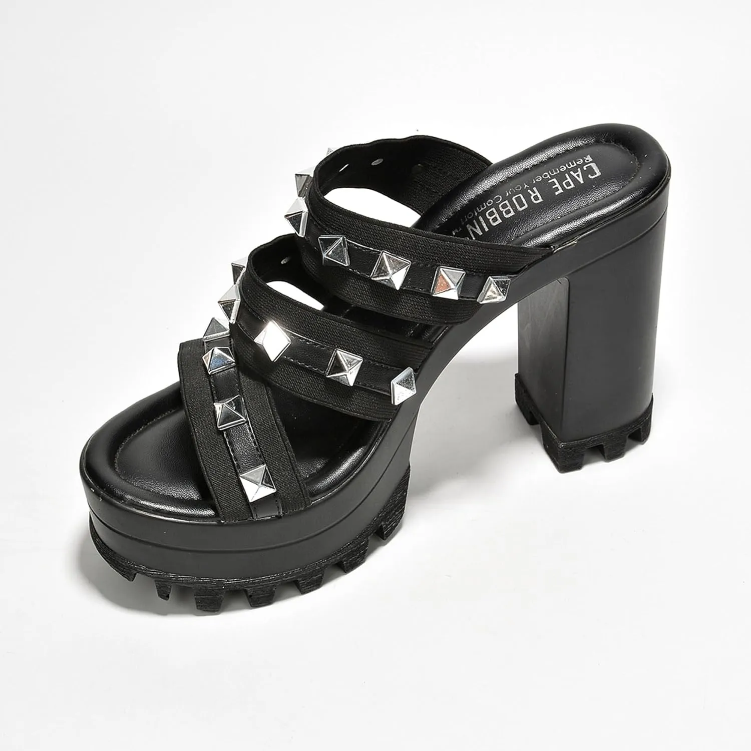 Cape Robbin Women's Spiky Platform Sandals - Slip-On Chunky Heels with Silver Stud Straps (Tinley)