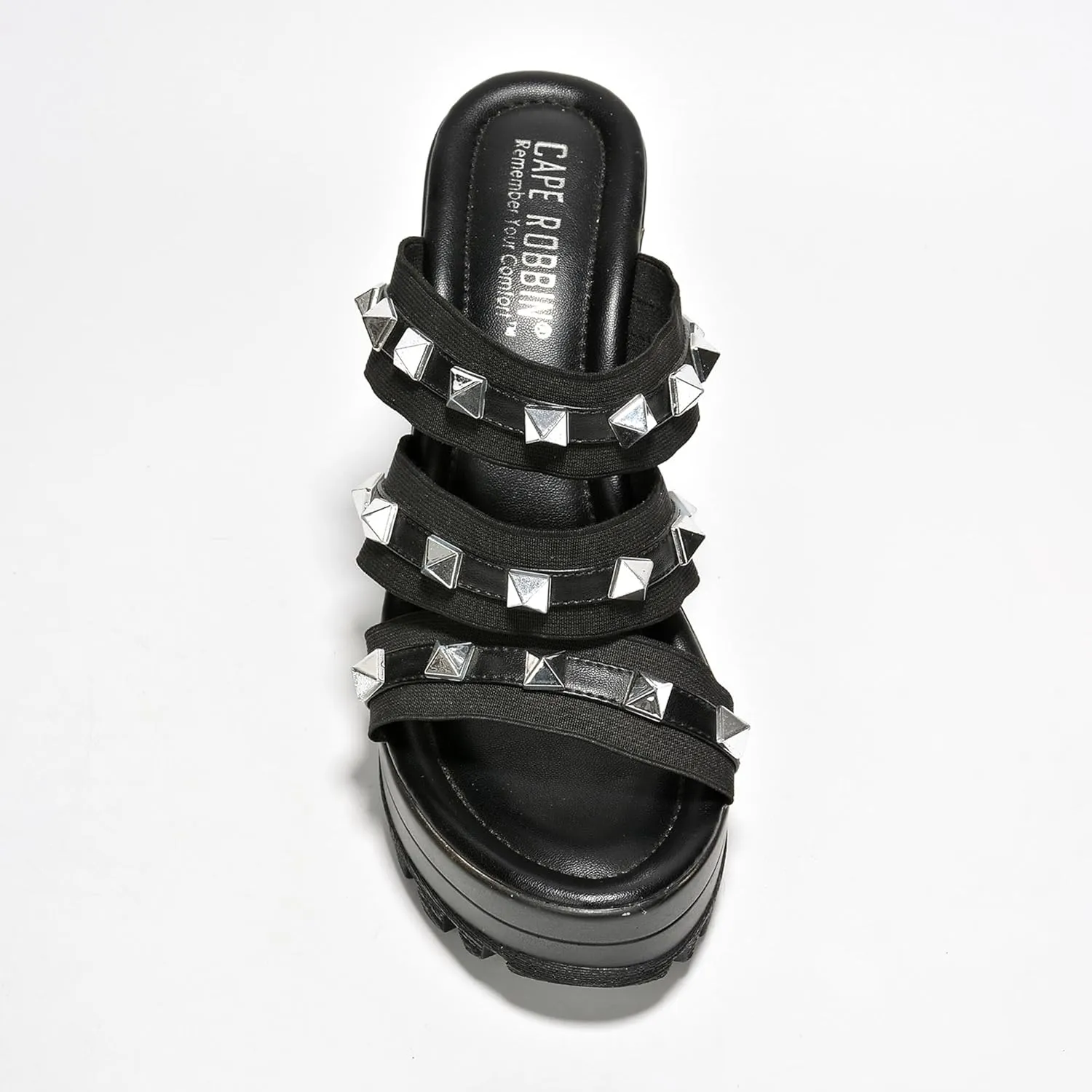 Cape Robbin Women's Spiky Platform Sandals - Slip-On Chunky Heels with Silver Stud Straps (Tinley)
