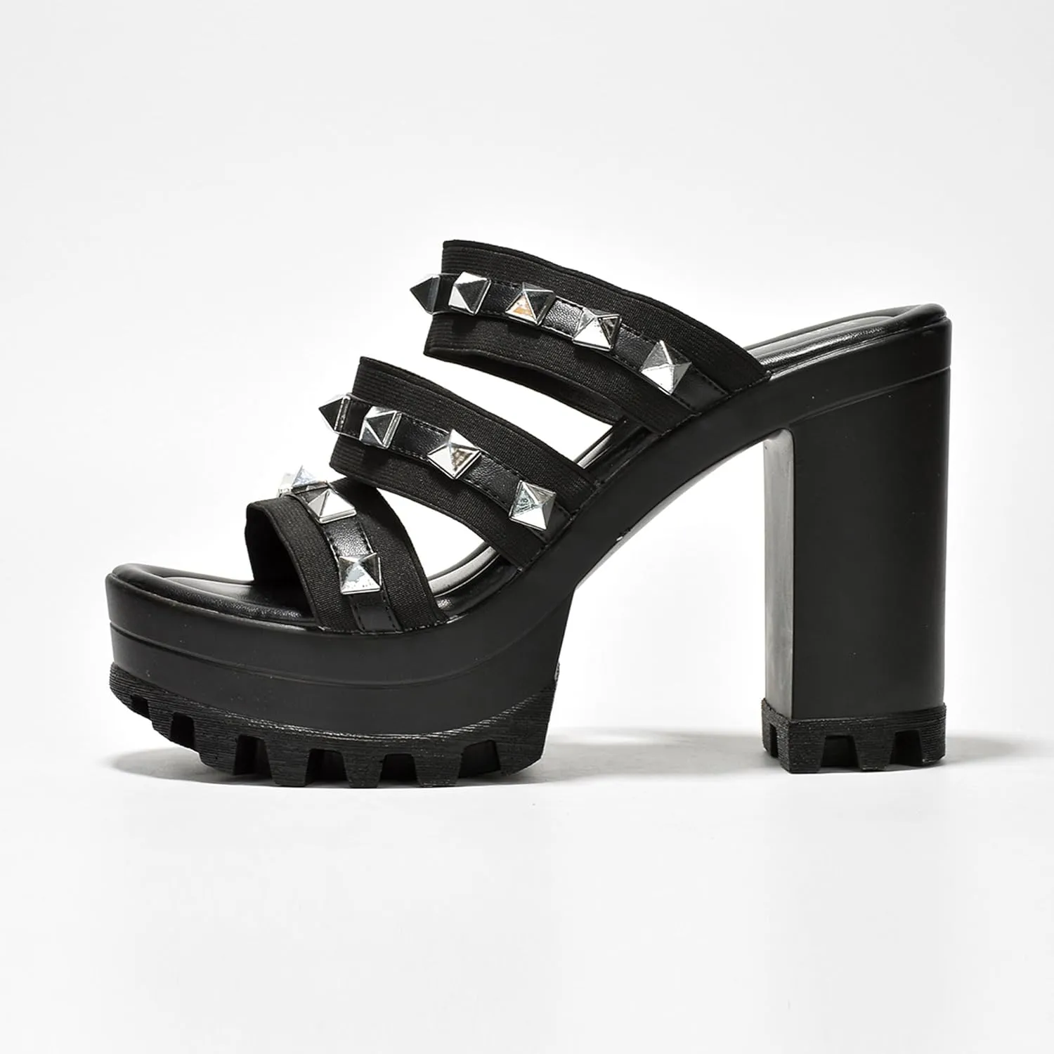 Cape Robbin Women's Spiky Platform Sandals - Slip-On Chunky Heels with Silver Stud Straps (Tinley)