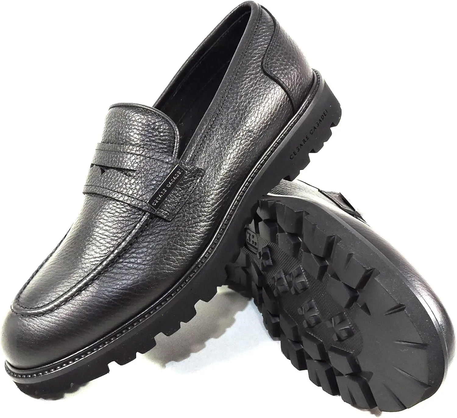 CASADEI Men's Black Soft Leather Comfort Loafers, Bostoni