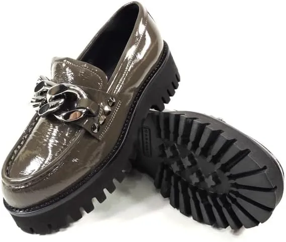 CASADEI Women's Brown Patent Leather Comfort Fashion Loafers, Slip-On Shoe