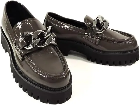 CASADEI Women's Brown Patent Leather Comfort Fashion Loafers, Slip-On Shoe