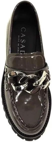 CASADEI Women's Brown Patent Leather Comfort Fashion Loafers, Slip-On Shoe