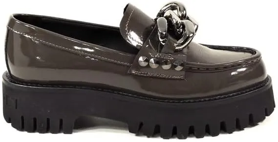 CASADEI Women's Brown Patent Leather Comfort Fashion Loafers, Slip-On Shoe