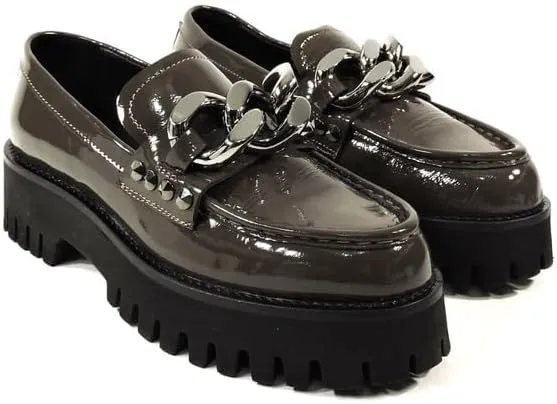 CASADEI Women's Brown Patent Leather Comfort Fashion Loafers, Slip-On Shoe