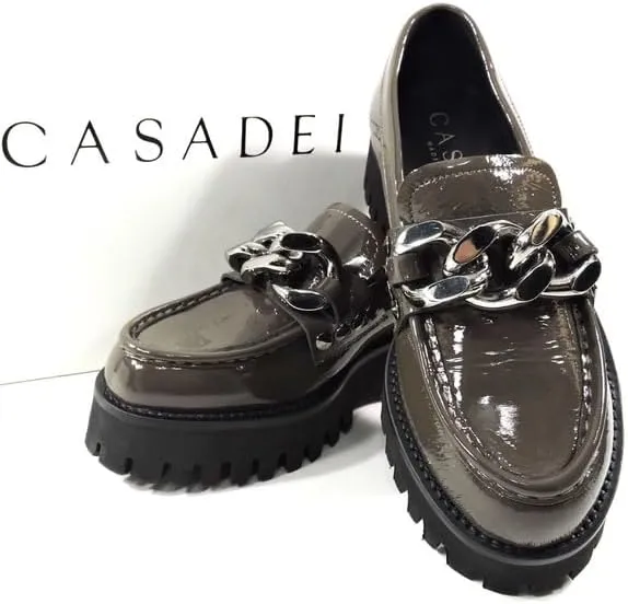 CASADEI Women's Brown Patent Leather Comfort Fashion Loafers, Slip-On Shoe