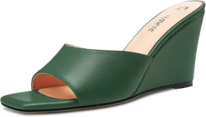 Castamere Women Mid Wedge Heel Open Toe Slip-on Mules Shoes Sandals Casual Party 3.2 Inches Heels