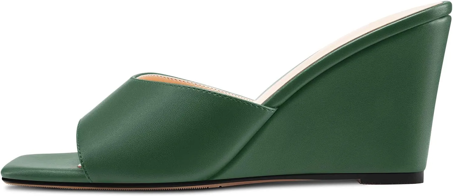 Castamere Women Mid Wedge Heel Open Toe Slip-on Mules Shoes Sandals Casual Party 3.2 Inches Heels