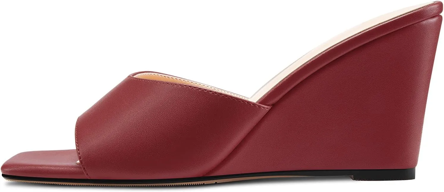 Castamere Women Mid Wedge Heel Open Toe Slip-on Mules Shoes Sandals Casual Party 3.2 Inches Heels