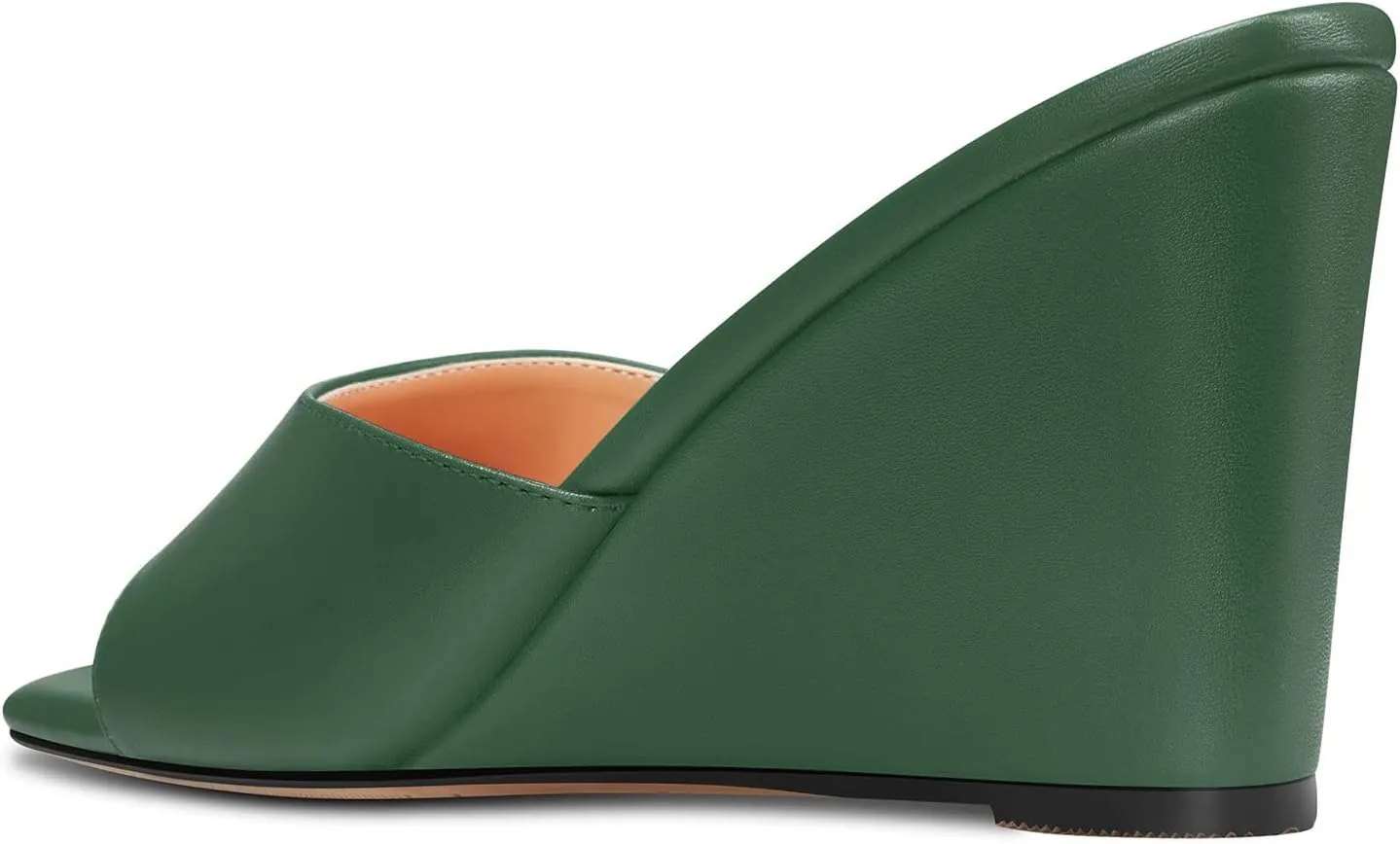 Castamere Women Mid Wedge Heel Open Toe Slip-on Mules Shoes Sandals Casual Party 3.2 Inches Heels