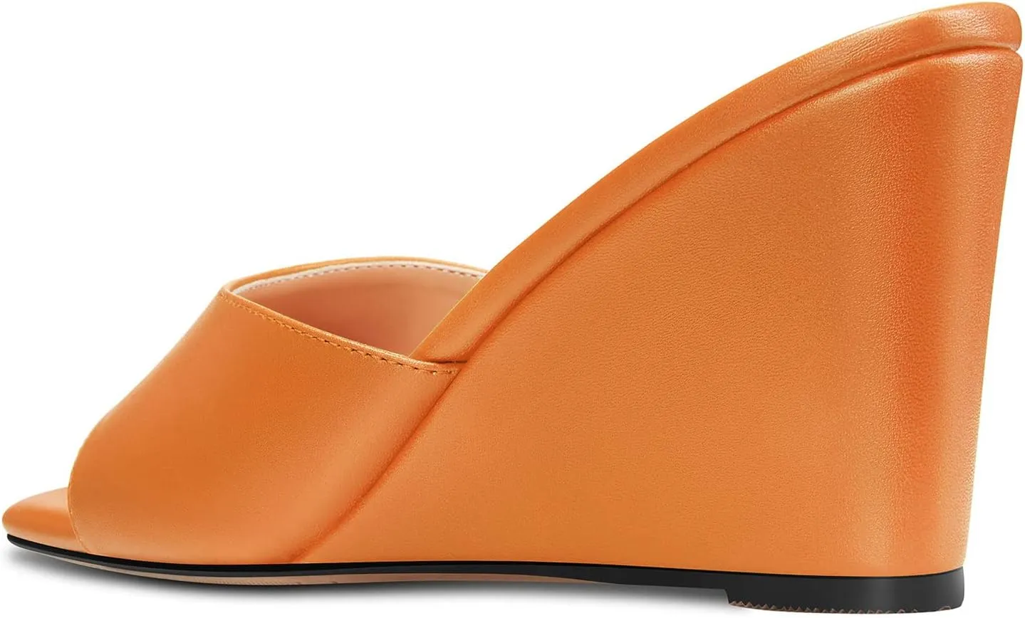 Castamere Women Mid Wedge Heel Open Toe Slip-on Mules Shoes Sandals Casual Party 3.2 Inches Heels