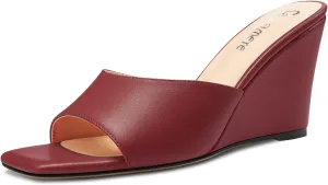 Castamere Women Mid Wedge Heel Open Toe Slip-on Mules Shoes Sandals Casual Party 3.2 Inches Heels